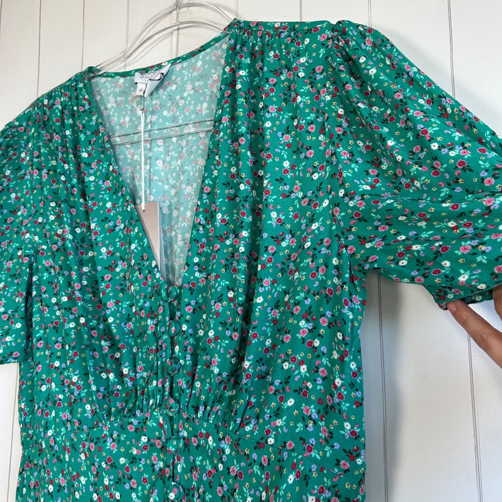 Ghost London size M Sabrina dress green ditsy floral buttoned puff sleeve midi - Picture 6 of 14